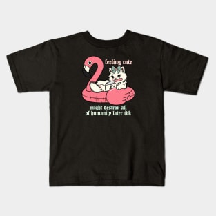 feeling cute kitty cat in flamingo floatie Kids T-Shirt